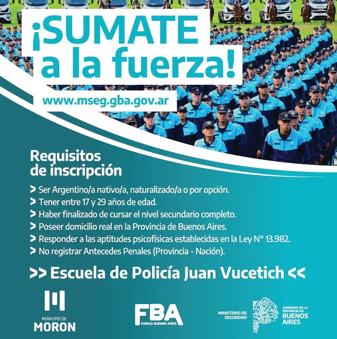 Abren inscripciones para la Escuela de Policía Juan Vucetich en Morón